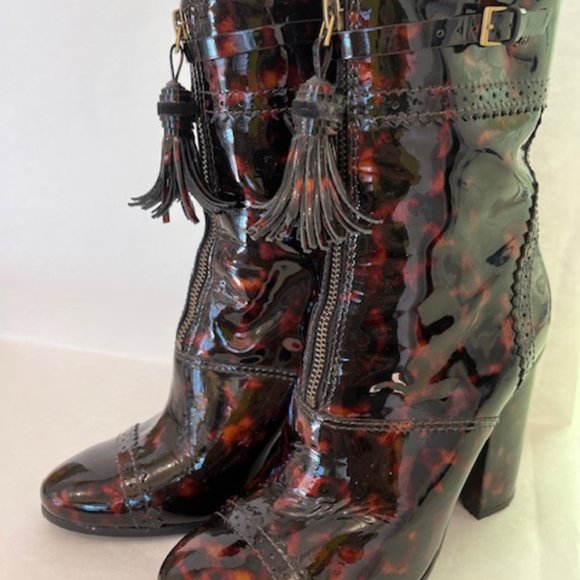 Tory Burch Patent Leather Animal Print Mid Calf Boots Size 7 - Picture 6 of 6
